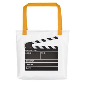bag with a clapper board on the side